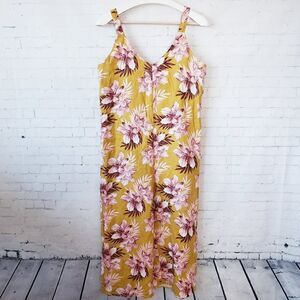 Primark Linen Blend Wide Leg Cropped Jumpsuit Size US 6 Yellow Hawaiian Floral